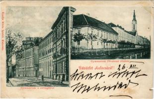 1899 Kalocsa, gimnázium a csillagdával (obszervatórium), Fő utca. Klein Ignác kiadása (b)