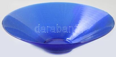 Királykék színű üveg asztalközép kínáló. Anyagában színezett, hibátlan, d: 29,5 cm, m: 9 cm