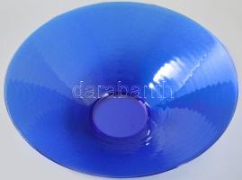 Királykék színű üveg asztalközép kínáló. Anyagában színezett, hibátlan, d: 29,5 cm, m: 9 cm