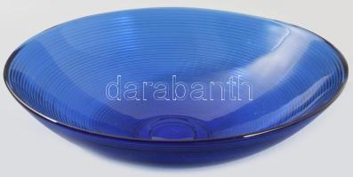 Királykék színű üveg asztalközép kínáló. Anyagában színezett, hibátlan, d: 29,5 cm, m: 8,5 cm