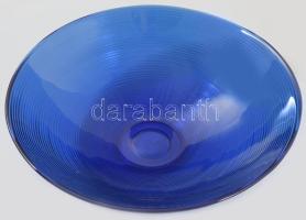 Királykék színű üveg asztalközép kínáló. Anyagában színezett, hibátlan, d: 29,5 cm, m: 8,5 cm