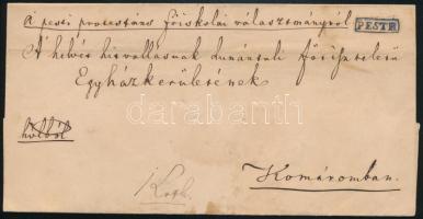1847 Hivatalos levél / Official cover kék / bule "PESTH" - Komárom (Gudlin 200 p)