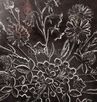 Lepke- és virágos rét mintával díszített vastag üveg kínáló, hibátlan, d: 30 cm