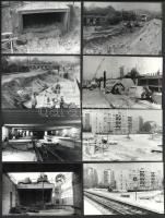 1988 Budapest, Újpest állomás felszíni munkálatai, 13 db vintage ezüstzselatinos fotó, datált, jelzett, feliratozott, 9x14 cm