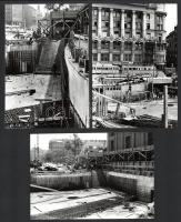 1974 Budapest, Deák tér, az aluljárórendszer építése idején, 9 db vintage ezüstzselatinos fotó, datá...