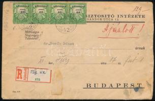 1946 (26. díjszabás) Ajánlott Budapest helyi levél 29 db Adópengő bélyeggel / Registered local cover with 29 stamps "BUDAPEST"