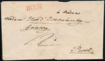 ~1846 Portós levél piros / red "BUCS" - "PESTH" (Gudlin 150 p)
