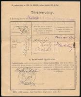 1925 Tértivevény 2.500K bérmentesítéssel / Retour recepisse