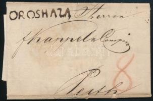 1830 Portós levél "OROSHAZA" - PESTH (Gudlin 150 p)