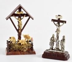 2 kis asztali kegytárgy, m: 11 cm alatt + feszület