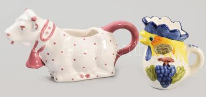 Tehén és csibe alakú tejkiöntő, h: 19 cm, m: 9 cm