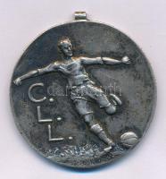 1929. "Minkus Imre díj / C. L. L." (Cégcsapatok Labdarúgó Ligája) kétoldalas, jelzett Ag labdarúgó díjérem füllel (30,50g/0.800/42,5mm) T:AU,XF, patina