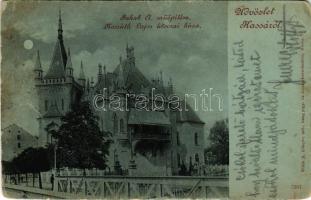 1900 Kassa, Kosice; Jakab A. műépítész Kossuth Lajos utcai háza este holdfényben. Vitéz A. kiadása / architect's villa (kopott sarkak / worn corners)