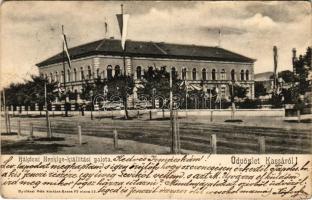 1903 Kassa, Kosice; Rákóczi ereklyekiállítási palota zászlókkal. Nyulászi Béla kiadása / palace of the Rákóczi's relic exhibition with flags (EB)