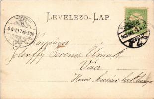1903 Kassa, Kosice; Kossuth Lajos utca, Vitéz A. üzlete. Varga Bertalan kiadása / street, shops. pho...