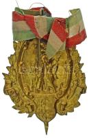 1896. "896-1896" Milleniumi sárgaréz lemezjelvény nemzetiszín szalaggal (41x55mm) T:XF / H...