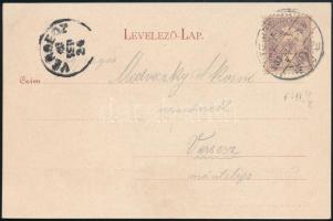 1901 Képeslap Turul 4f bérmentesítéssel "TEMESVÁR" - "VERSECZ"
