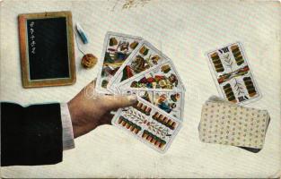 Magyar kártyás képeslap / Tell playing cards (kopott élek / worn edges)