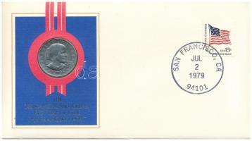 Amerikai Egyesült Államok 1979S 1$ Cu-Ni "Susan B. Anthony" felbélyegzett borítékban, bélyegzéssel T:AU USA 1979S 1 Dollar Cu-Ni "Susan B. Anthony" in envelope with stamp and cancellation C:AU
