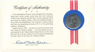 Amerikai Egyesült Államok 1979D 1$ Cu-Ni "Susan B. Anthony" felbélyegzett borítékban, bély...