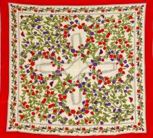 Francia piros szélű kendő, 80x86 cm