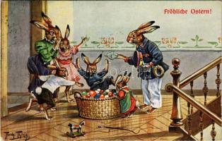 1911 Fröhliche Ostern! / Easter greeting card, rabbits. T. S. N. Serie 1021. s: Arthur Thiele (EK)