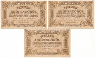 1946. 10.000AP (3x) sorszámkövetők, vízjeles papíron "D 39 88.760 - D 39 88.762" T:AU Adamo P49