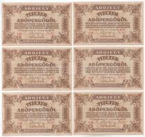 1946. 10.000AP (6x) sorszámkövetők, vízjeles papíron "D 26 65.014 - D 26 65.014" T:AU Adamo P49