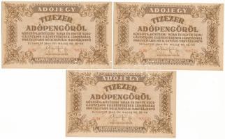 1946. 10.000AP (3x) sorszámkövetők, vízjeles papíron "D 39 88.743 - D 39 88.745" T:AU Adamo P49