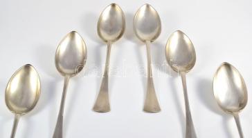 Ezüst (Ag) kanál szett, 6 darab, h: 22,5 cm, jelzett, nettó 551g