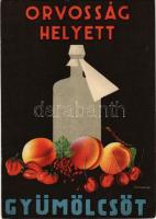 Orvosság helyett gyümölcsöt! Magyar egészségügyi propaganda, C-vitamin táblázat a hátoldalon / Hungarian health campaign propaganda, Vitamin C chart (EK)