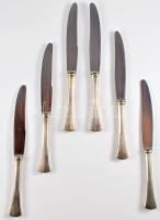 Ezüst (Ag) nyelű kés szett, 6 darab, jelzett, h: 25,5 cm