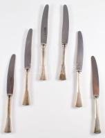 Ezüst (Ag) nyelű kés szett, 6 darab, jelzett, h: 21,5 cm