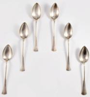 Ezüst (Ag) teás kanál szett, 6 darab, jelzett, h: 15 cm, nettó 197g