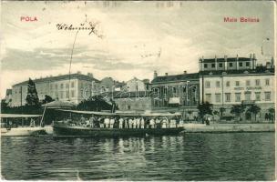 1910 Pola, Pula; Molo Bellona, Hotel Miramar. G. Costalunga (szakadás / tear)
