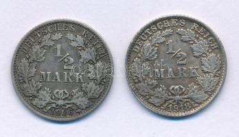 Német Birodalom 1906A 1/2M Ag + 1918F 1/2M Ag T:XF,VF patina German Empire 1906A 1/2 Mark Ag + 1918F 1/2 Mark Ag C:XF,VF patina Krause KM#17