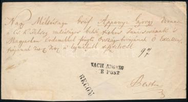 1860 Gróf Apponyi György (1808-1899) főkancellárnak címzett boríték, hátoldalán viaszpecséttel