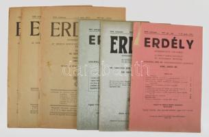 1915-17 Erdély. Honismertető folyóirat Az Erdélyi Kárpát-Egyesületnek és Muzeumának értesítőjének 6 száma: XXIV. évf. 1-3., 4-6., 7-12. sz., XXV. évf. 1-6., 7-12. sz., XXVI. évf. 1-12. sz. Teljes évfolyamok! Főszerk.: Szádeczky Lajos, Dr. Cholnoky Jenő, dr. Felelős szerk.: Orosz Endre, Kerekes Zoltán, Karl János. Kolozsvár, 1915-1917,Erdélyi Kárpát-Egyesület, (Egyesült Könyvnyomda-ny. Fekete-fehér képekkel, korabeli reklámokkal. Kiadói papírkötések, néhány kisebb szakadással és kisebb folttal, az utolsó szám borítóján sérüléssel, de nagyrészt jó állapotban.