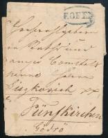 1838 Portós levél kék / bule "F.OFEN" - Fünfkirchen (Gudlin 150 p)