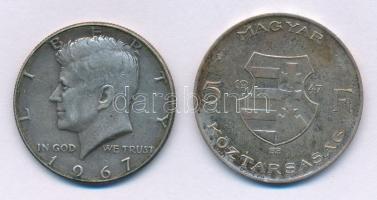 1947. 5Ft Ag "Kossuth" + Amerikai Egyesült Államok 1967. 1/2$ Ag "Kennedy" T:F,VF patina