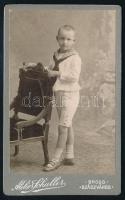 cca 1910 Kisfiú portréja, keményhátú fotó Schuller szászvárosi műterméből, 10,5×6,5 cm