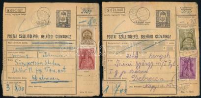 1942 2 db szállítólevél Debrecenbe, Templom bélyegekkel bérmentesítve, az egyik a fogoly vonatra küldve