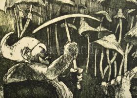 Olvashatatlan jelzéssel: Csákányos törpe. Rézkarc, papír. Próbanyomat. 24,5x23 cm