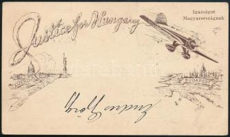 1931 Justice for Hungary USA kiadású magán díjjegyes levelezőlap óceánrepüléssel, 20f portóval / Air...