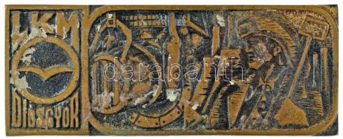 DN (1970 k.) Lenin Kohászati Művek "LKM - Diósgyőr" egyoldalas bronz plakett (57x146mm) T:XF, szennyeződés, patina