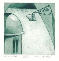 Olvashatatlan jelzéssel: Utcarészlet (olvashatatlan címmel), 2002. Rézkarc, papír. Számozott (VI/X). 10x10 cm.