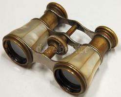 Impozáns gyöngyház berakásos színházi látcső repedt okulárral, szép állapotban