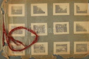 1954-1956 Balatoni fotóalbum több mint 100 db beragasztott fotóval (Zamárdi, fürdőzők, életképek), változó méretben, sérült zsinórfűzéses albumban