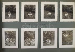 1954-1956 Balatoni fotóalbum több mint 100 db beragasztott fotóval (Zamárdi, fürdőzők, életképek), v...
