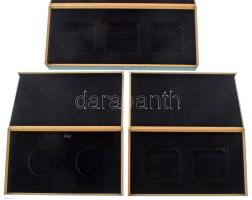 3db pozdorja tok belső szivacsos-plüssös anyagborítással, az egyik 2 férőhellyel (49x49mm, külső méret 160x90x30mm), a másik 2 férőhellyel (38mm, külső méret 160x90x30mm), a harmadik 3 férőhellyel (49x49mm, külső méret 220x90x30mm), újszerű állapotban